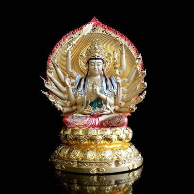 Tượng Bồ Tát Chuẩn Đề, Chất Liệu Đồng, Sơn Men Cổ, Cao 40cm