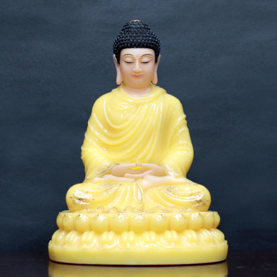 Tượng Phật Thích Ca Mâu Ni Ngồi Đế Sen To Bằng Bột Đá Thạch Anh Viền Vàng, Cao 40cm