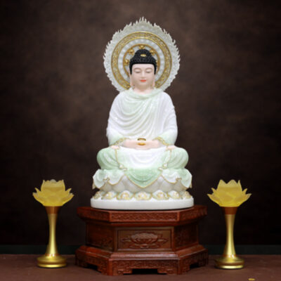 Tượng Phật Thích Ca Tĩnh Tâm Ngồi Đài Sen Màu Thiên Thanh Bằng Bột Đá Cẩm Thạch, Cao 40-66cm