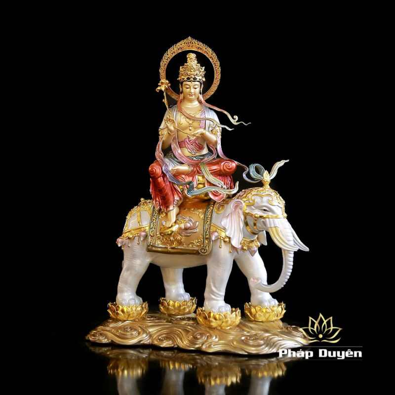 Tượng Văn Thù Phổ Hiền Ngồi Linh Thú Bằng Đồng Sơn Men Cổ, Nhiều Kích Thước - Ảnh 2