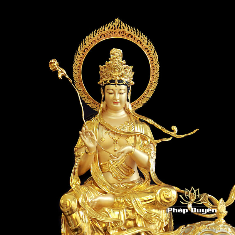 Tượng Văn Thù Phổ Hiền Ngồi Linh Thú Bằng Đồng Dát Vàng, Nhiều Kích Thước - Ảnh 3