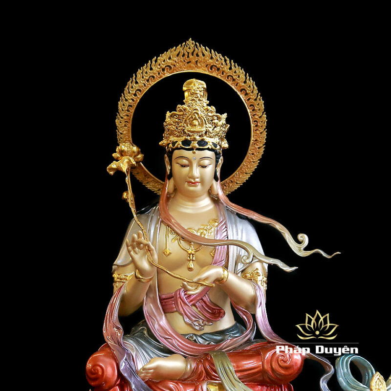 Tượng Văn Thù Phổ Hiền Ngồi Linh Thú Bằng Đồng Sơn Men Cổ, Nhiều Kích Thước - Ảnh 3
