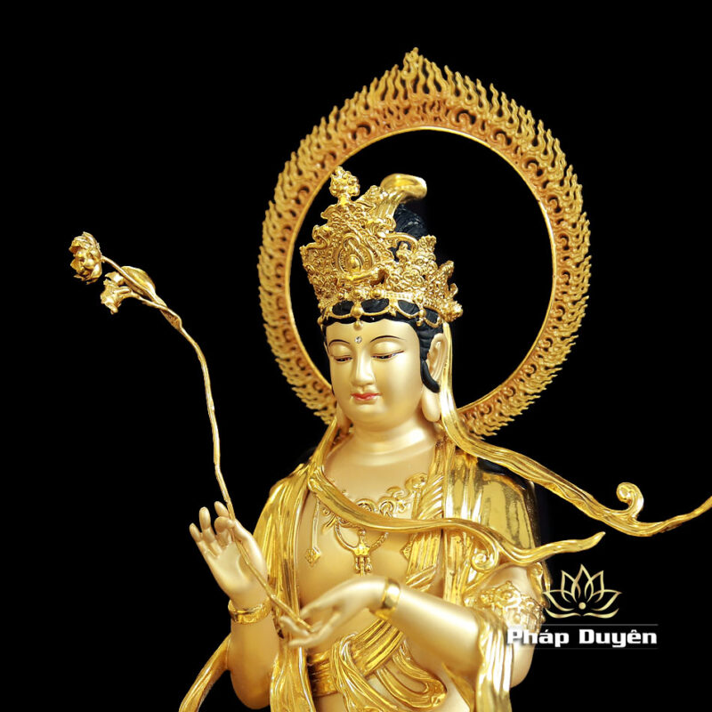 Tượng Văn Thù Phổ Hiền Ngồi Linh Thú Bằng Đồng Dát Vàng, Nhiều Kích Thước - Ảnh 4