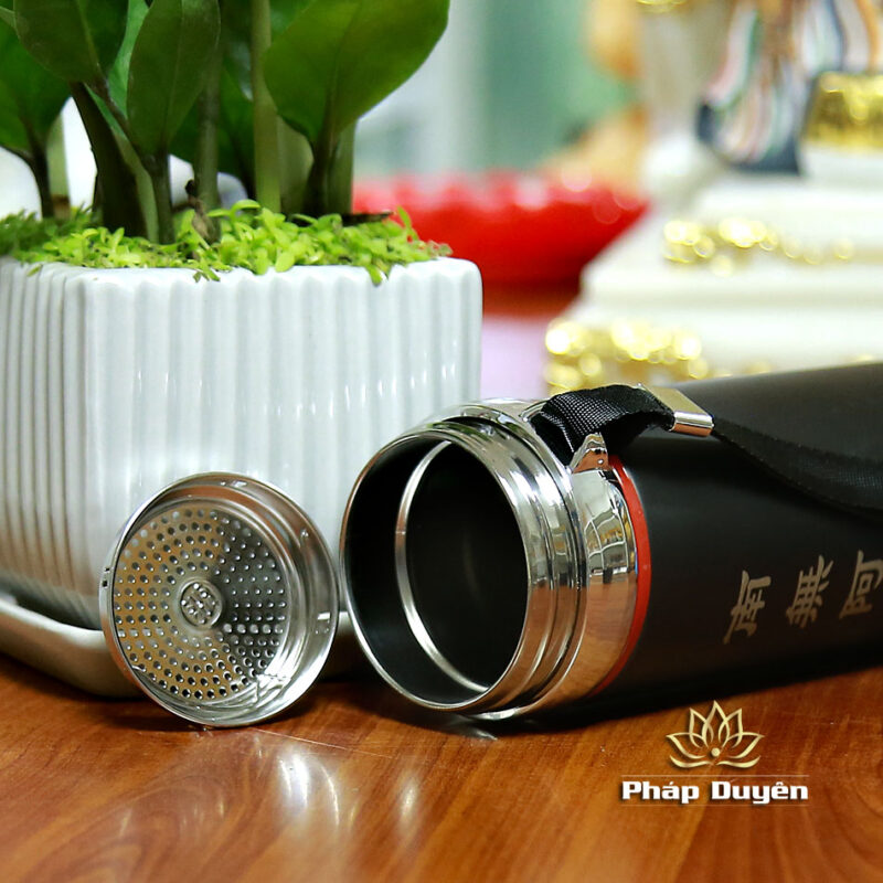 Bình Nước Giữ Nhiệt Chân Không Chất Liệu Inox 304 Màu Đen In Chú Đại Bi, 550ml - Ảnh 4