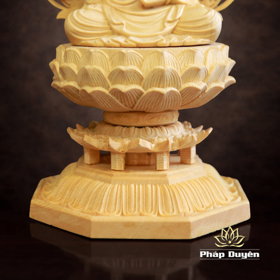 Tượng Đức Quán Thế Âm Bằng Gỗ Bách, Cao 28cm (Cả Lá Đề) - ảnh 9