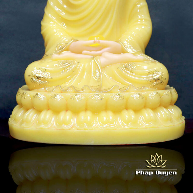 Tượng Phật Thích Ca Mâu Ni Ngồi Đế Sen To Bằng Bột Đá Thạch Anh Viền Vàng, Cao 40cm - Ảnh 5