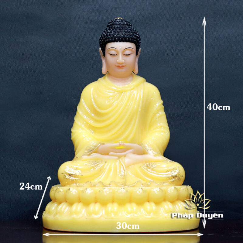 Tượng Phật Thích Ca Mâu Ni Ngồi Đế Sen To Bằng Bột Đá Thạch Anh Viền Vàng, Cao 40cm - Ảnh 6