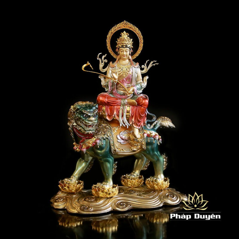 Tượng Văn Thù Phổ Hiền Ngồi Linh Thú Bằng Đồng Sơn Men Cổ, Nhiều Kích Thước - Ảnh 7
