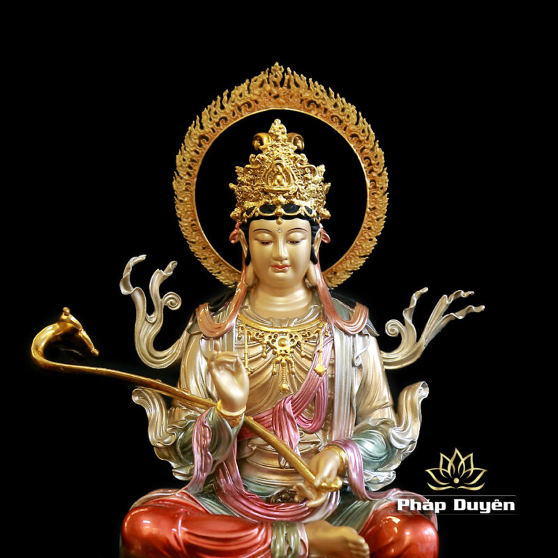 Tượng Văn Thù Phổ Hiền Ngồi Linh Thú Bằng Đồng Sơn Men Cổ, Nhiều Kích Thước - Ảnh 8