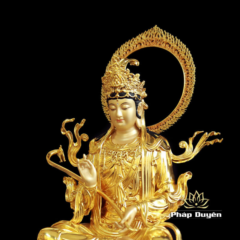 Tượng Văn Thù Phổ Hiền Ngồi Linh Thú Bằng Đồng Dát Vàng, Nhiều Kích Thước - Ảnh 9