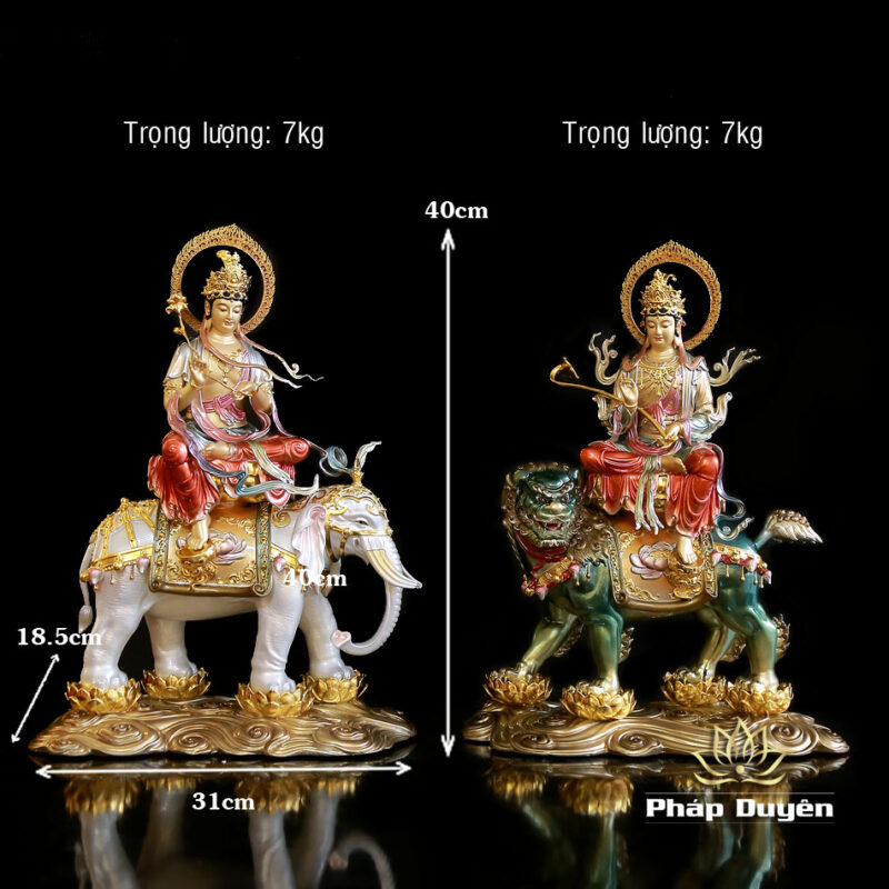 Tượng Văn Thù Phổ Hiền Ngồi Linh Thú Bằng Đồng Sơn Men Cổ, Nhiều Kích Thước - Ảnh 11