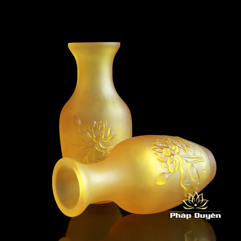 Lọ Hoa Lưu Ly Thanh Liên Vàng Hoa Sen Nổi, Cao 24cm - Ảnh 2