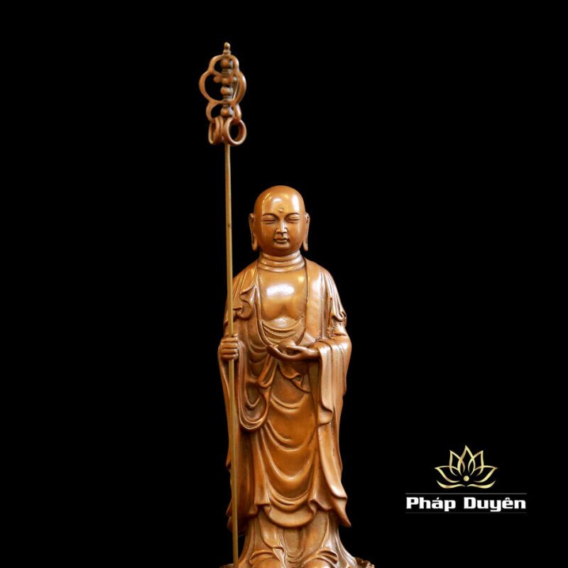 Tượng Địa Tạng Bồ Tát Đứng Đài Sen Bằng Đồng, Cao 23cm - Ảnh 4