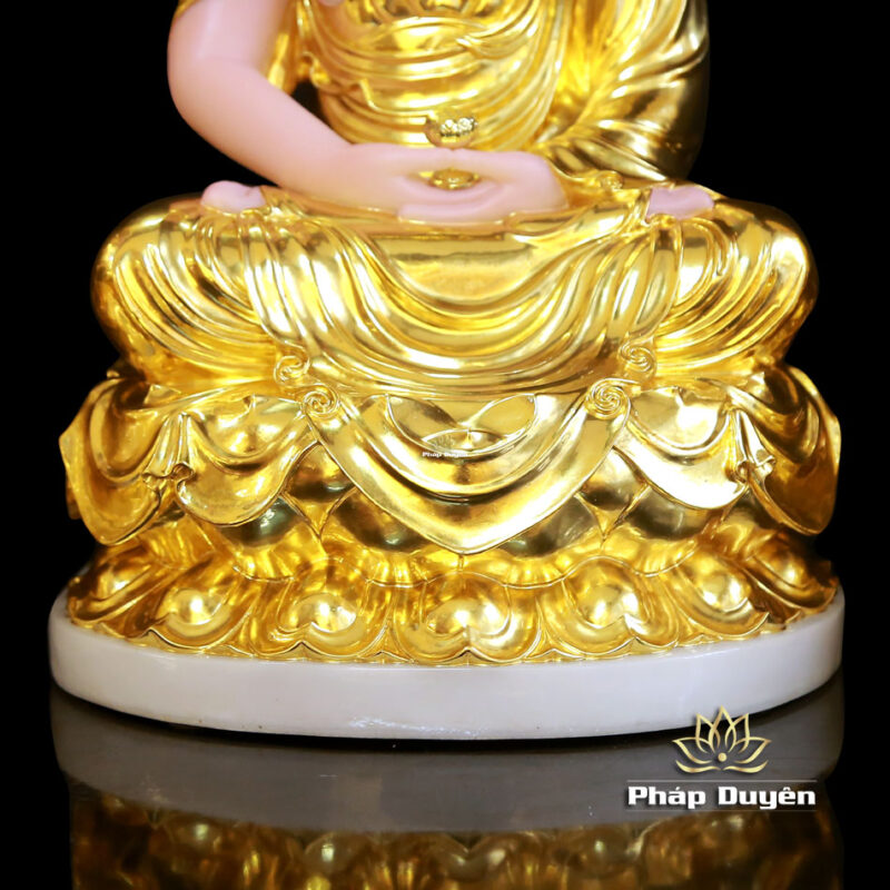Bộ Tượng Tây Phương Tam Thánh Ngồi Đài Sen Bằng Bột Đá Dát Vàng Có Hào Quang, Cao 48cm (Tổng Lá Đề 60cm) - Ảnh 6