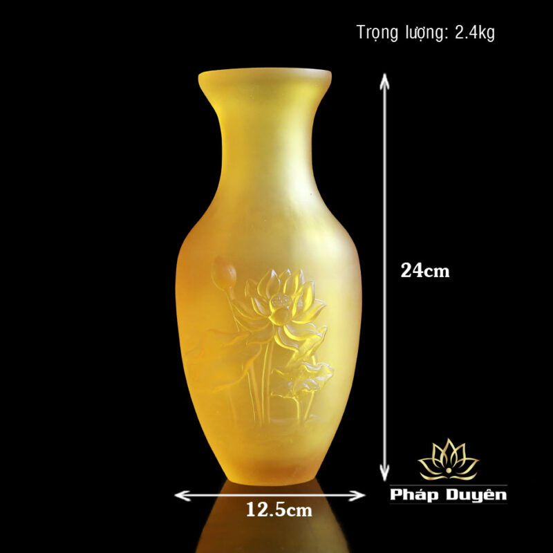 Lọ Hoa Lưu Ly Thanh Liên Vàng Hoa Sen Nổi, Cao 24cm - Ảnh 5