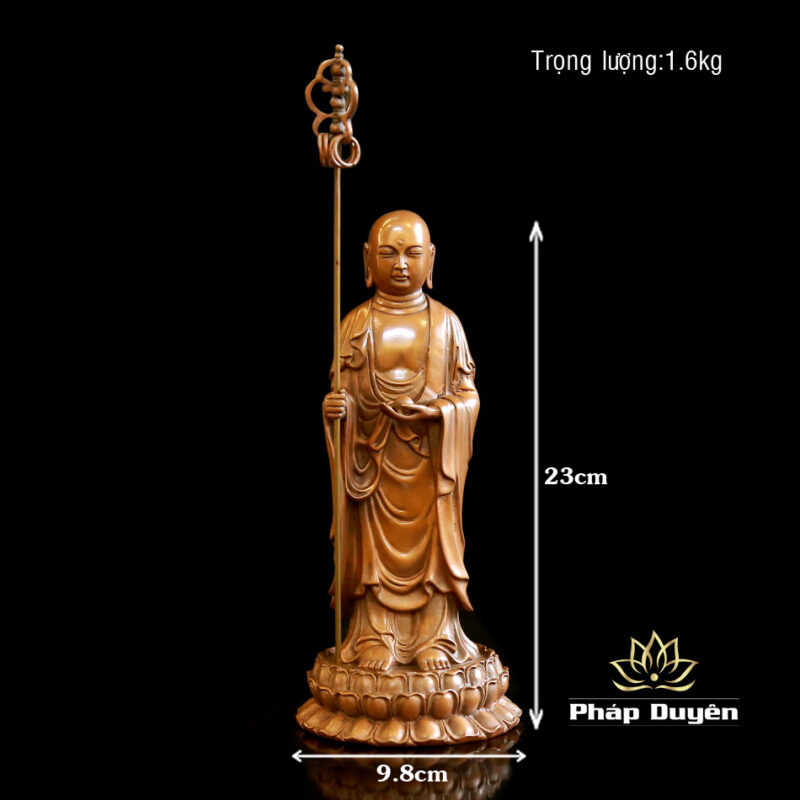 Tượng Địa Tạng Bồ Tát Đứng Đài Sen Bằng Đồng, Cao 23cm - Ảnh 6