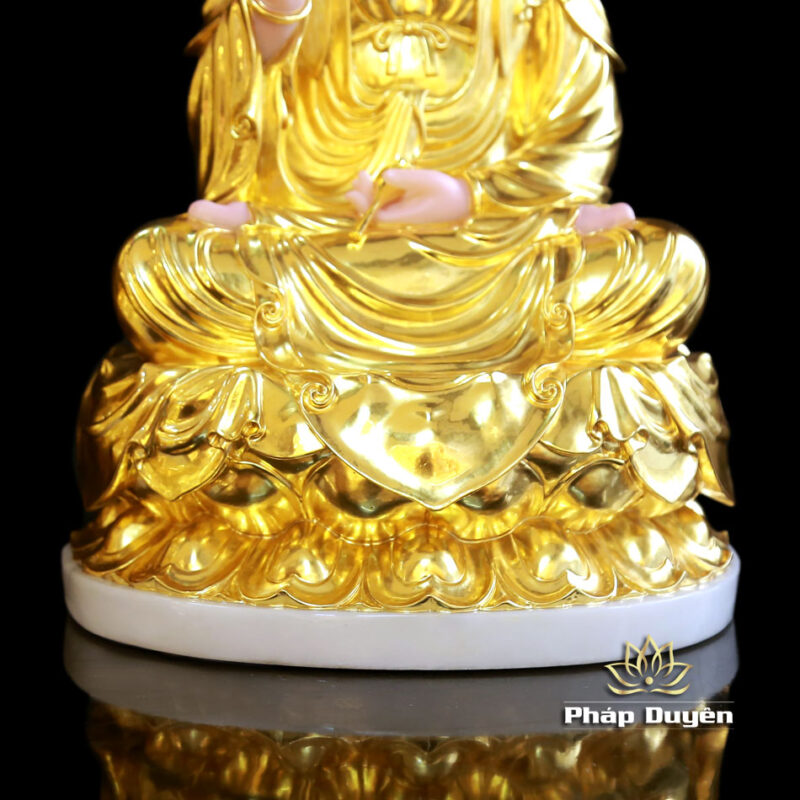 Bộ Tượng Tây Phương Tam Thánh Ngồi Đài Sen Bằng Bột Đá Dát Vàng Có Hào Quang, Cao 48cm (Tổng Lá Đề 60cm) - Ảnh 11