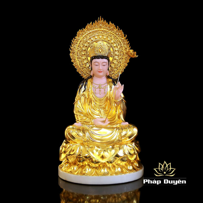 Bộ Tượng Tây Phương Tam Thánh Ngồi Đài Sen Bằng Bột Đá Dát Vàng Có Hào Quang, Cao 48cm (Tổng Lá Đề 60cm) - Ảnh 12