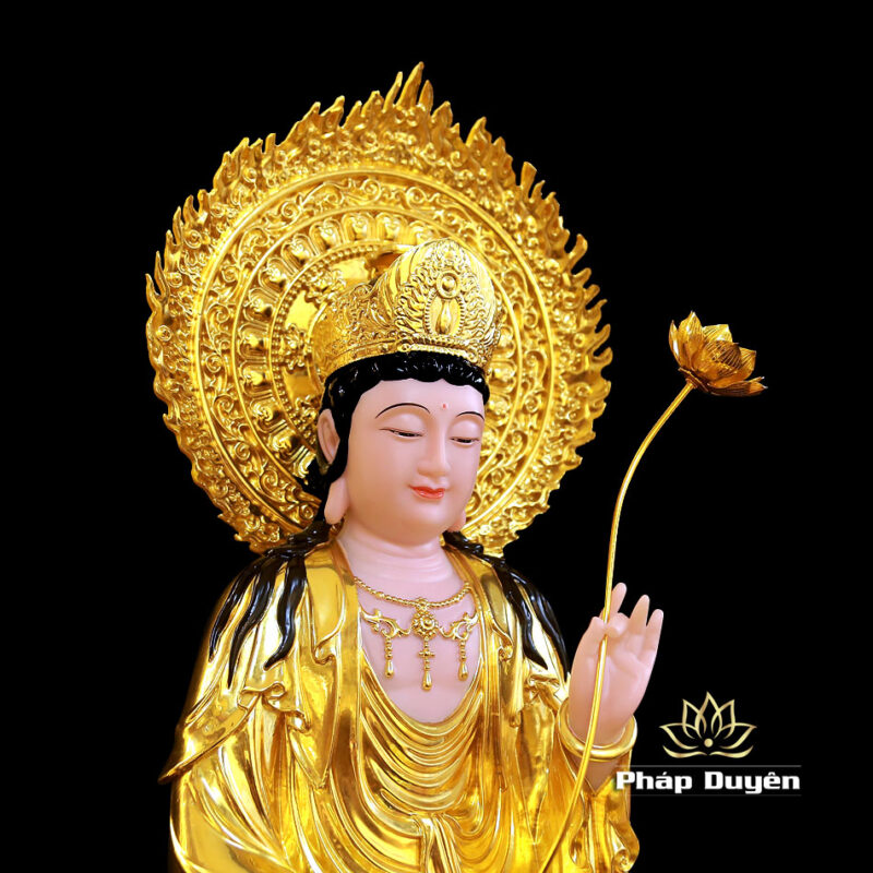 Bộ Tượng Tây Phương Tam Thánh Ngồi Đài Sen Bằng Bột Đá Dát Vàng Có Hào Quang, Cao 48cm (Tổng Lá Đề 60cm) - Ảnh 14