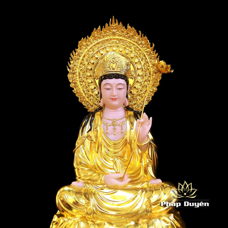 Bộ Tượng Tây Phương Tam Thánh Ngồi Đài Sen Bằng Bột Đá Dát Vàng Có Hào Quang, Cao 48cm (Tổng Lá Đề 60cm) - Ảnh 15