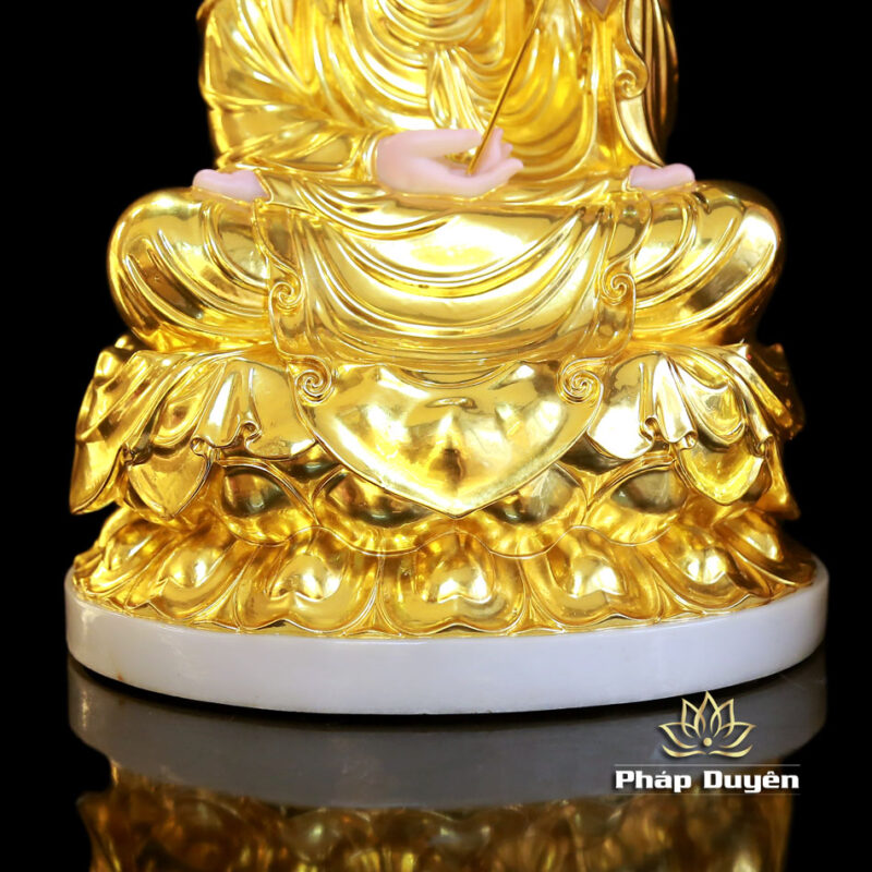 Bộ Tượng Tây Phương Tam Thánh Ngồi Đài Sen Bằng Bột Đá Dát Vàng Có Hào Quang, Cao 48cm (Tổng Lá Đề 60cm) - Ảnh 16