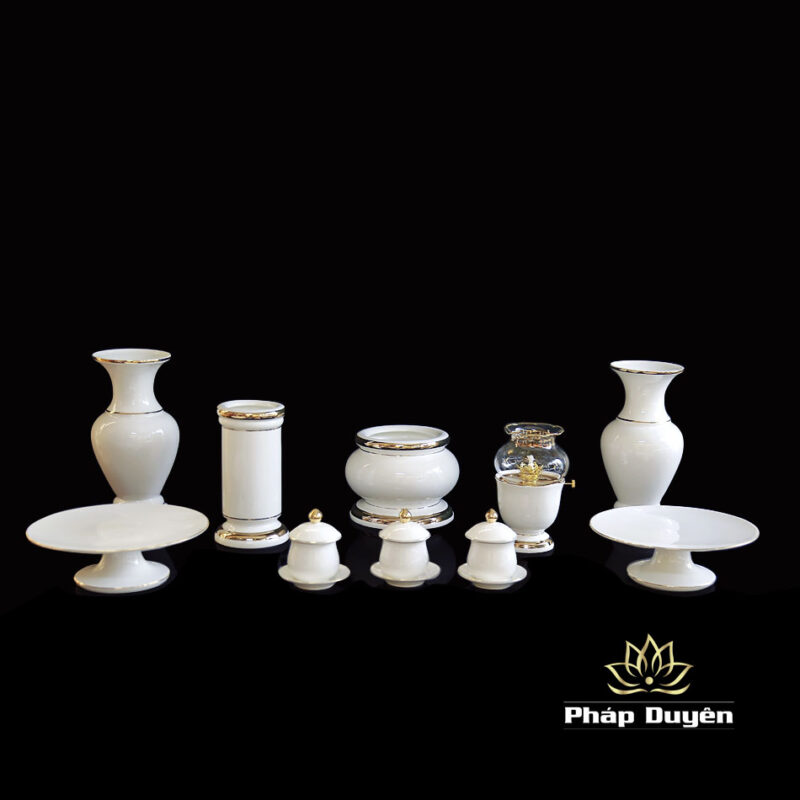 Ống Hương Sứ Trắng Viền Vàng, Cao 20cm - Ảnh 4