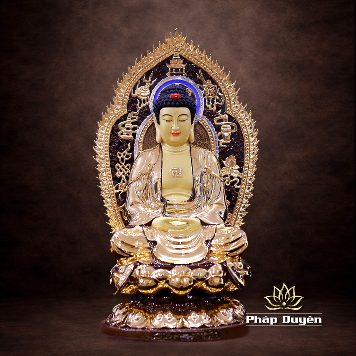 Tượng Đồng Bổn Sư Thích Ca Mâu Ni Ngồi Tĩnh Tâm Bằng Đồng Đài Loan Mạ Vàng, Cao 48cm (Tổng Cao 59cm) - ảnh 10