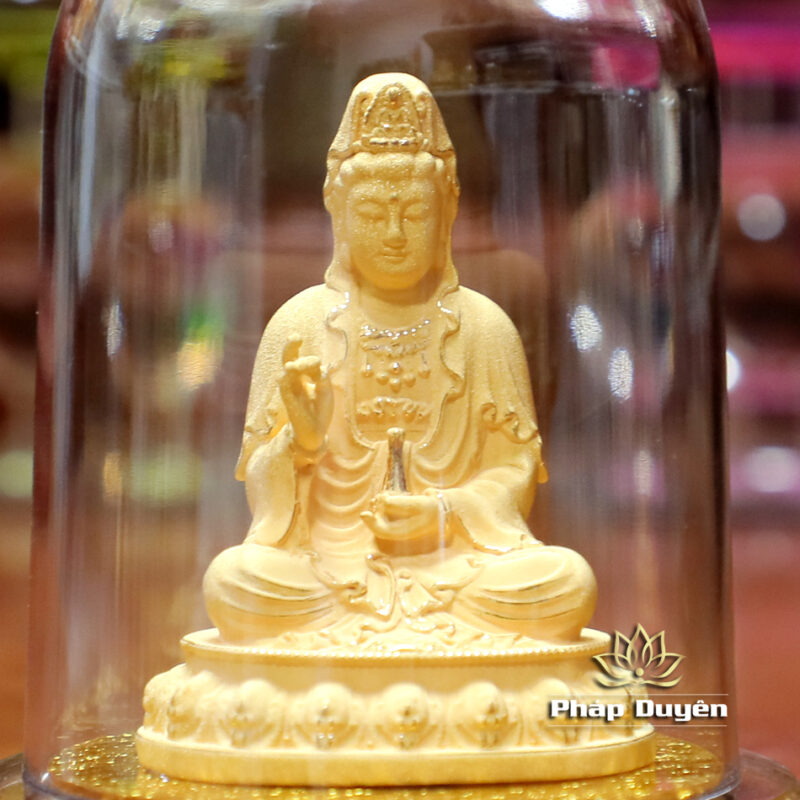 Tượng Ngài Quan Âm Ngồi Bằng Nhung Vàng Kim Sa, Để Xe Hơi, Để Bàn Làm Việc, Cao 11cm - Ảnh 2