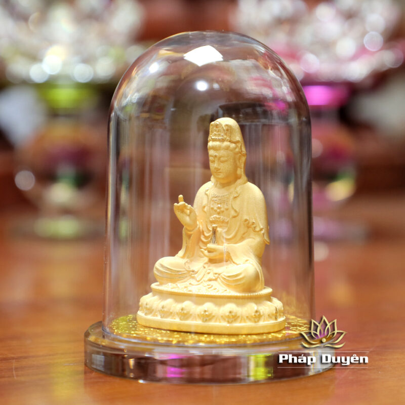 Tượng Ngài Quan Âm Ngồi Bằng Nhung Vàng Kim Sa, Để Xe Hơi, Để Bàn Làm Việc, Cao 11cm - Ảnh 3