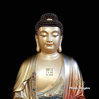 Alternative view of Tượng Bổn Sư Thích Ca Ngồi Đài Sen Bằng Đồng Sơn Màu Cổ, Cao 40cm