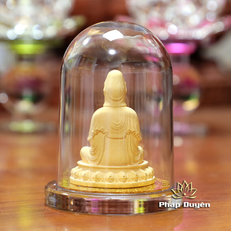 Tượng Ngài Quan Âm Ngồi Bằng Nhung Vàng Kim Sa, Để Xe Hơi, Để Bàn Làm Việc, Cao 11cm - Ảnh 4