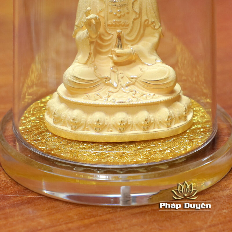 Tượng Ngài Quan Âm Ngồi Bằng Nhung Vàng Kim Sa, Để Xe Hơi, Để Bàn Làm Việc, Cao 11cm - Ảnh 5