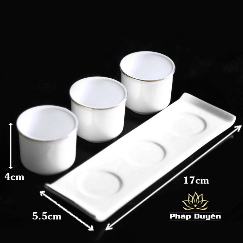 Bộ Kỷ 3 Chén Nước Bằng Sứ Trắng Viền Vàng - Ảnh 3