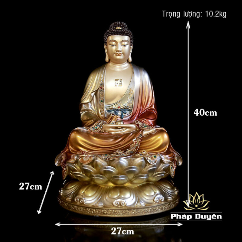 Tượng Bổn Sư Thích Ca Ngồi Đài Sen Bằng Đồng Sơn Màu Cổ, Cao 40cm - Ảnh 6