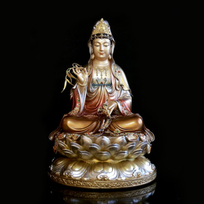 Tượng Quan Âm Ngồi Đài Sen Bằng Đồng Sơn Cổ, Cao 40cm