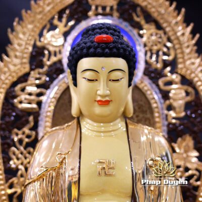 Alternative view of Tượng Đồng Bổn Sư Thích Ca Mâu Ni Ngồi Tĩnh Tâm Bằng Đồng Đài Loan Mạ Vàng, Cao 48cm (Tổng Cao 59cm)