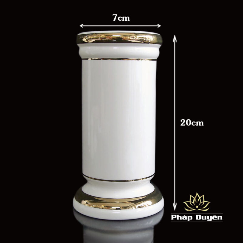 Ống Hương Sứ Trắng Viền Vàng, Cao 20cm - Ảnh 3
