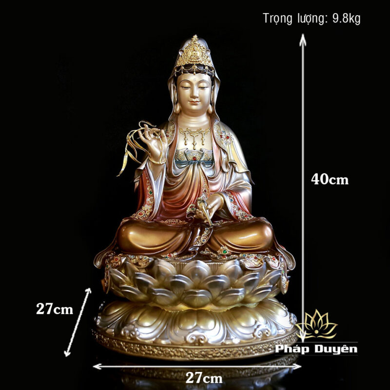 Tượng Quan Âm Ngồi Đài Sen Bằng Đồng Sơn Cổ, Cao 40cm - Ảnh 6