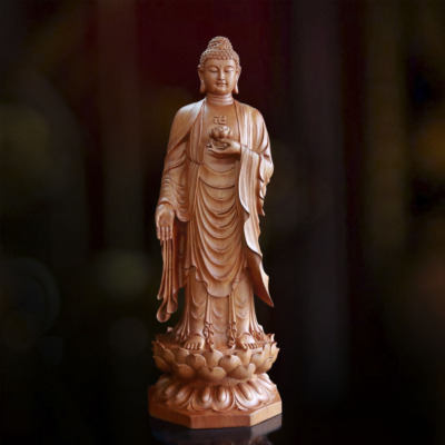 Tượng Phật A Di Đà Đứng Bằng Gỗ Hương, Đế Bát Giác, Cao 96cm