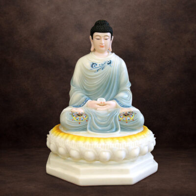 Tượng Phật Thích Ca Mâu Ni Ngồi Đài Sen, Bằng Bột Đá Sơn Xanh Đế Bát Giác, Cao 48cm/88cm