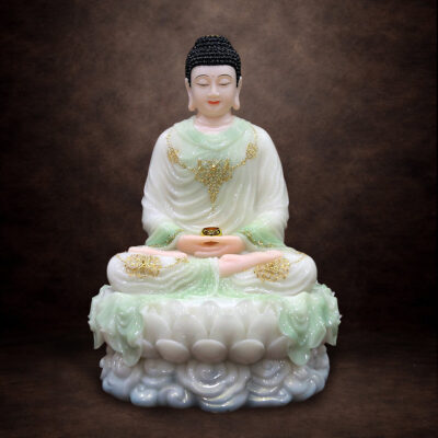 Tượng Phật Thích Ca Tĩnh Tâm Ngồi Non Nước Bằng Bột Đá Cẩm Thạch Màu Thiên Thanh, Cao 40-48cm