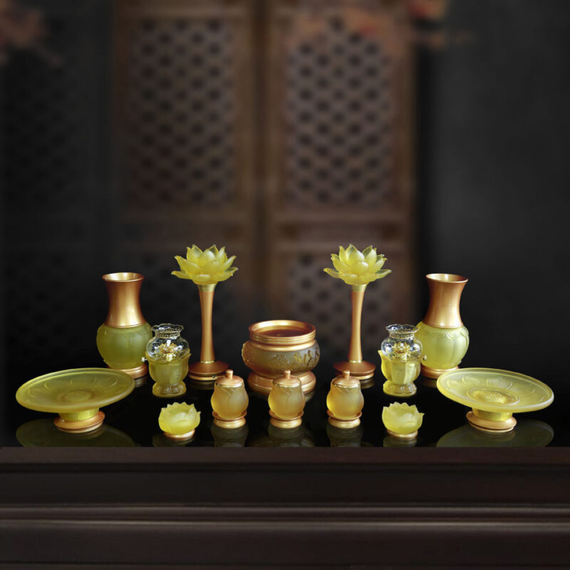 Bộ Đồ Thờ Lưu Ly Bọc Đồng Cao Cấp, Nhiều Kích Thước