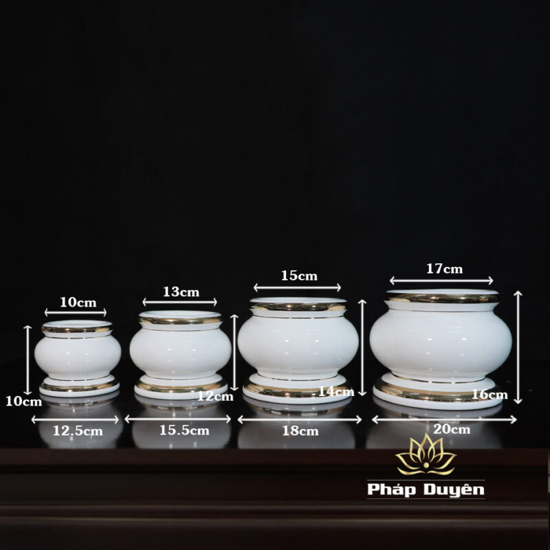 Bát Hương Bằng Sứ Trắng Viền Vàng, Nhiều Kích Thước - Ảnh 2