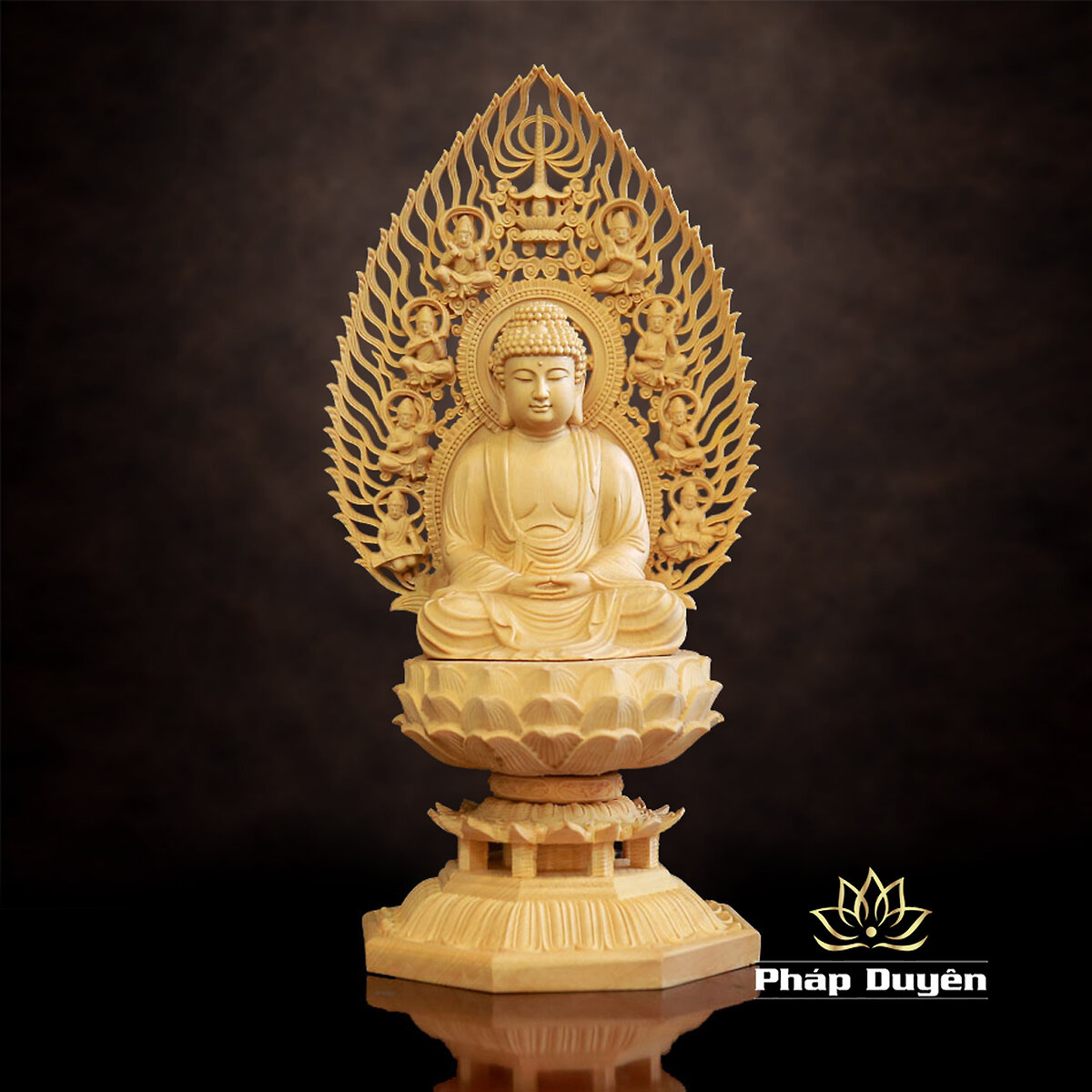 Tượng Phật Bổn Sư Thích Ca Bằng Gỗ Bách, Cao 28cm (Cả Lá Đề) - ảnh 10