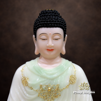 Alternative view of Tượng Phật Thích Ca Tĩnh Tâm Ngồi Non Nước Bằng Bột Đá Cẩm Thạch Màu Thiên Thanh, Cao 40-48cm