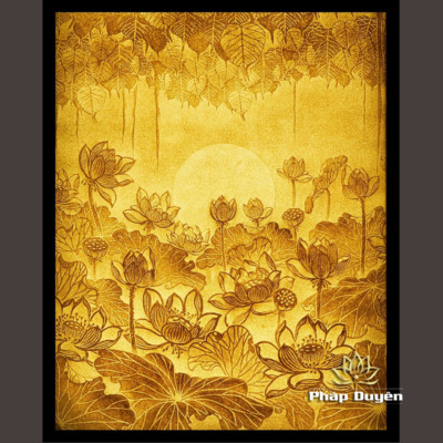 Alternative view of Tranh Điện Hoa Sen, Lá Bồ Đề Bằng Giấy Dừa Cao Cấp, Nhiều Kích Thước