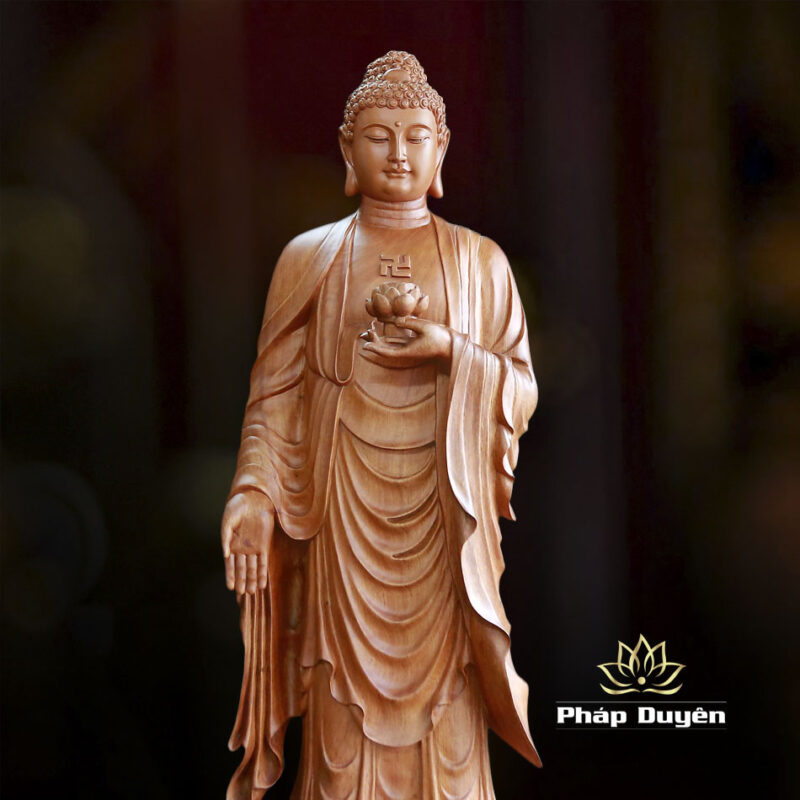 Tượng Phật A Di Đà Đứng Bằng Gỗ Hương, Đế Bát Giác, Cao 96cm - Ảnh 4