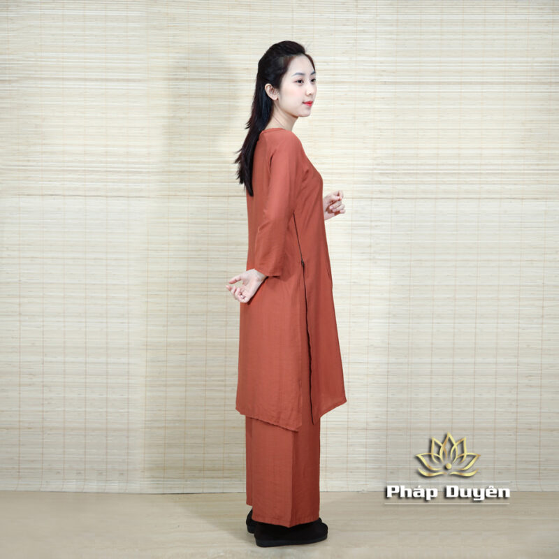 Áo Dài Cách Tân Đi Chùa Hoa Sen Màu Nâu, Size S, M,  L - Ảnh 3