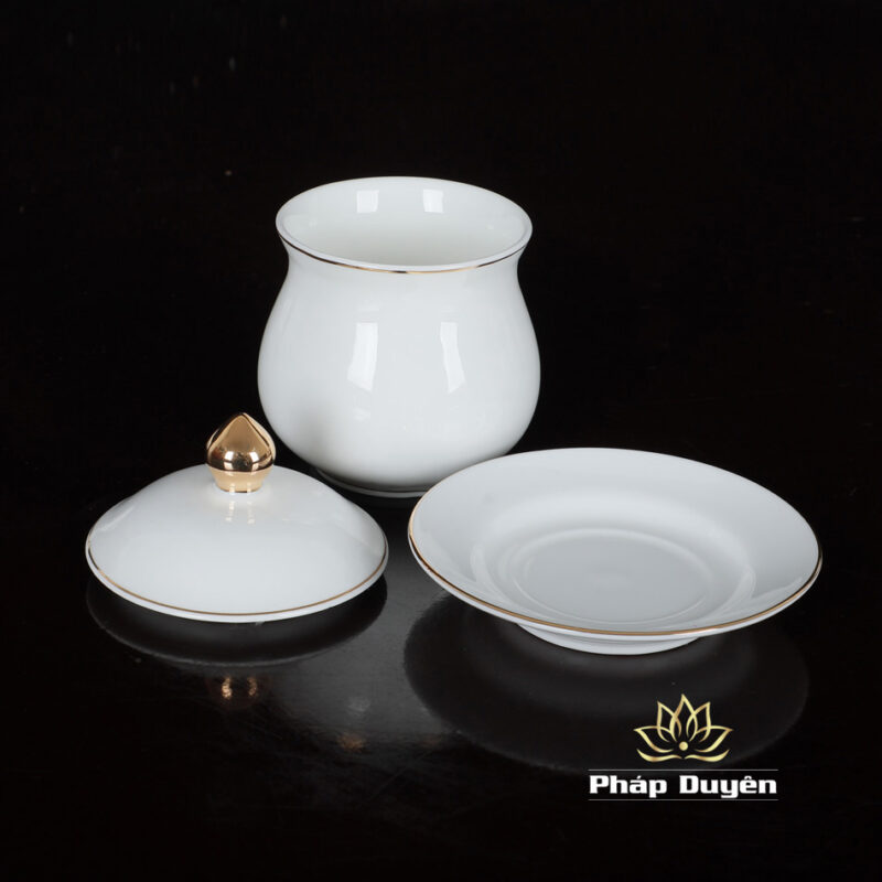 Chén Nước Thờ Bằng Sứ Trắng Viền Vàng, Size To, Size Trung, Size nhỏ - Ảnh 3