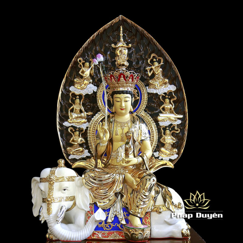 Tượng Phổ Hiền Bồ Tát Bằng Đồng Dát Vàng, Cao 57cm (Tổng Lá Đề 66cm) - Ảnh 5